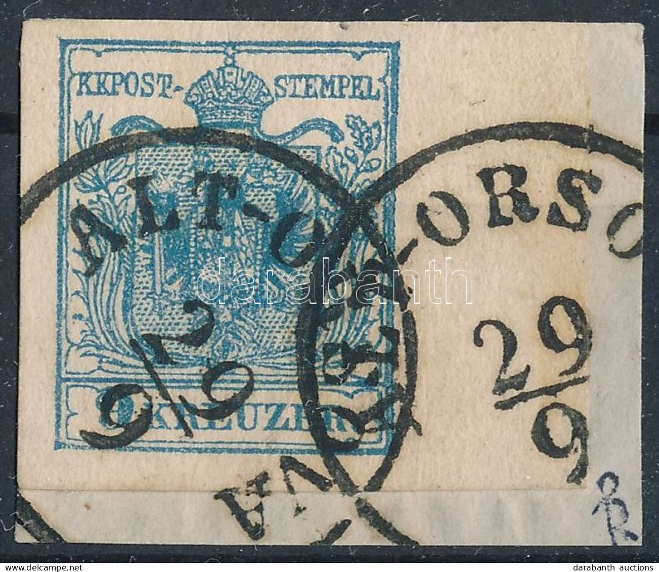 1850 9kr HP IIIb. Világos Szürkéskék, 10 Mm ívszéllel / Type HP IIIb. Light Greyish Blue, With 10 Mm Margin. "ALT-ORSOVA - Autres & Non Classés