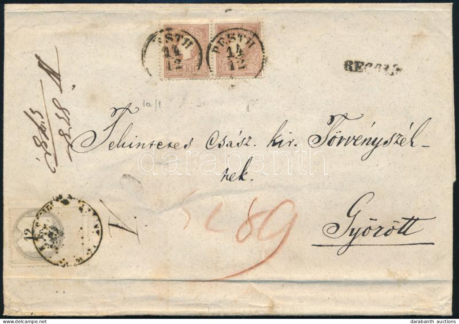 1858 Ajánlott Levél 2 X 10kr + Hátoldalán 10kr Bérmentesítéssel, Utóbbi Felbontáskor Megsérült + Az Előlapra Ragasztott  - Other & Unclassified