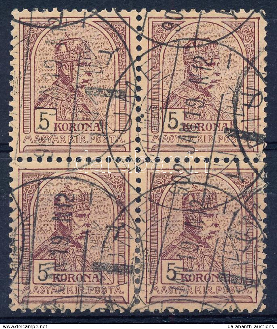 O 1900 Turul 5K Négyestömb / Mi 70 Block Of 4 "FIUME" - Other & Unclassified