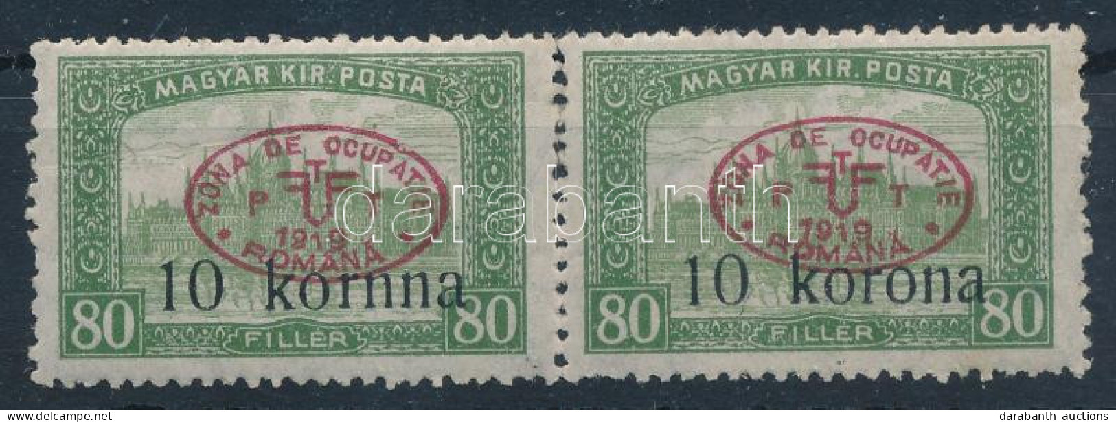 ** Debrecen 1919 Parlament 10K/80f Pár, A Bal Oldali Bélyegen "kornna" Tévnyomat / Mi 36 Pair With Plate Variety. Signed - Altri & Non Classificati