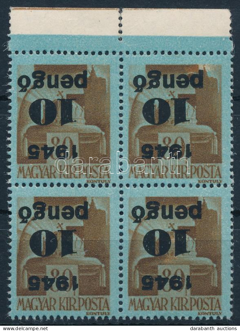 ** 1945 Kisegítő 10P/80f ívszéli Négyestömb Fordított Felülnyomással (100.000) / Mi 815 Block Of 4 With Inverted Overpri - Other & Unclassified