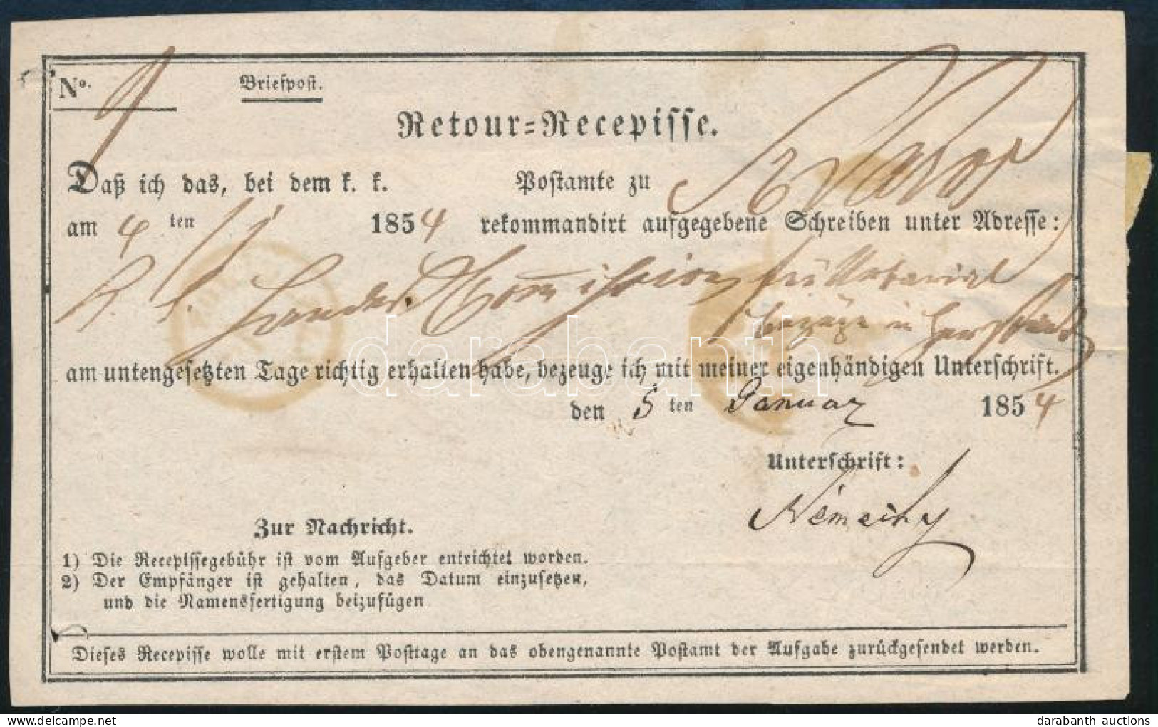 1854 6kr + 6kr Darab Tértivevényen / 6kr + Piece Of 6kr On Retour Recepisse "SZÁSZVÁROS" - Hermanstadt - Altri & Non Classificati