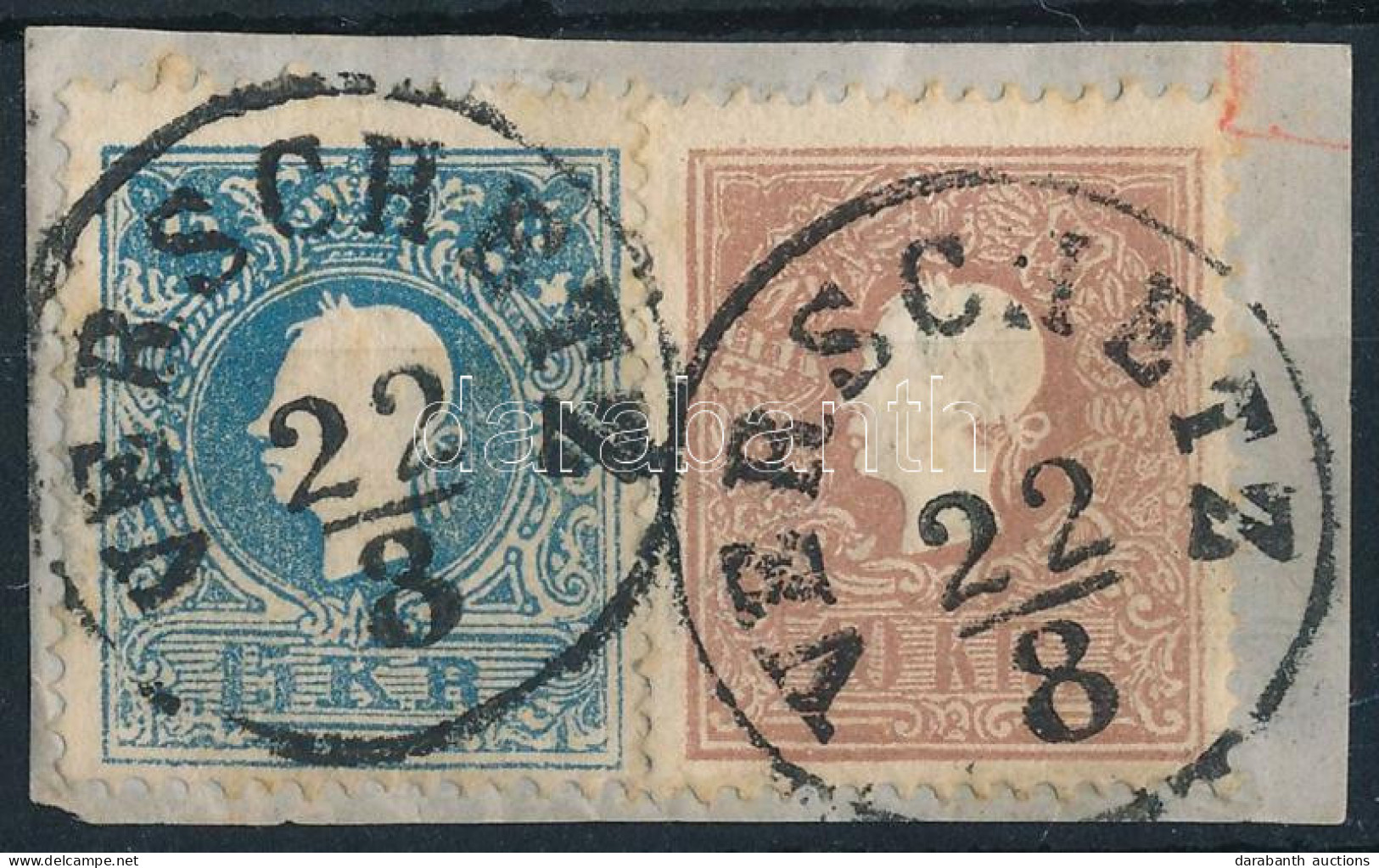 1858 10kr Festékfoltok + 15kr, Mindkettő II. Típus Kivágáson / 10kr Paint Spots + 15kr, Both Type II. On Cutting "VERSCH - Other & Unclassified