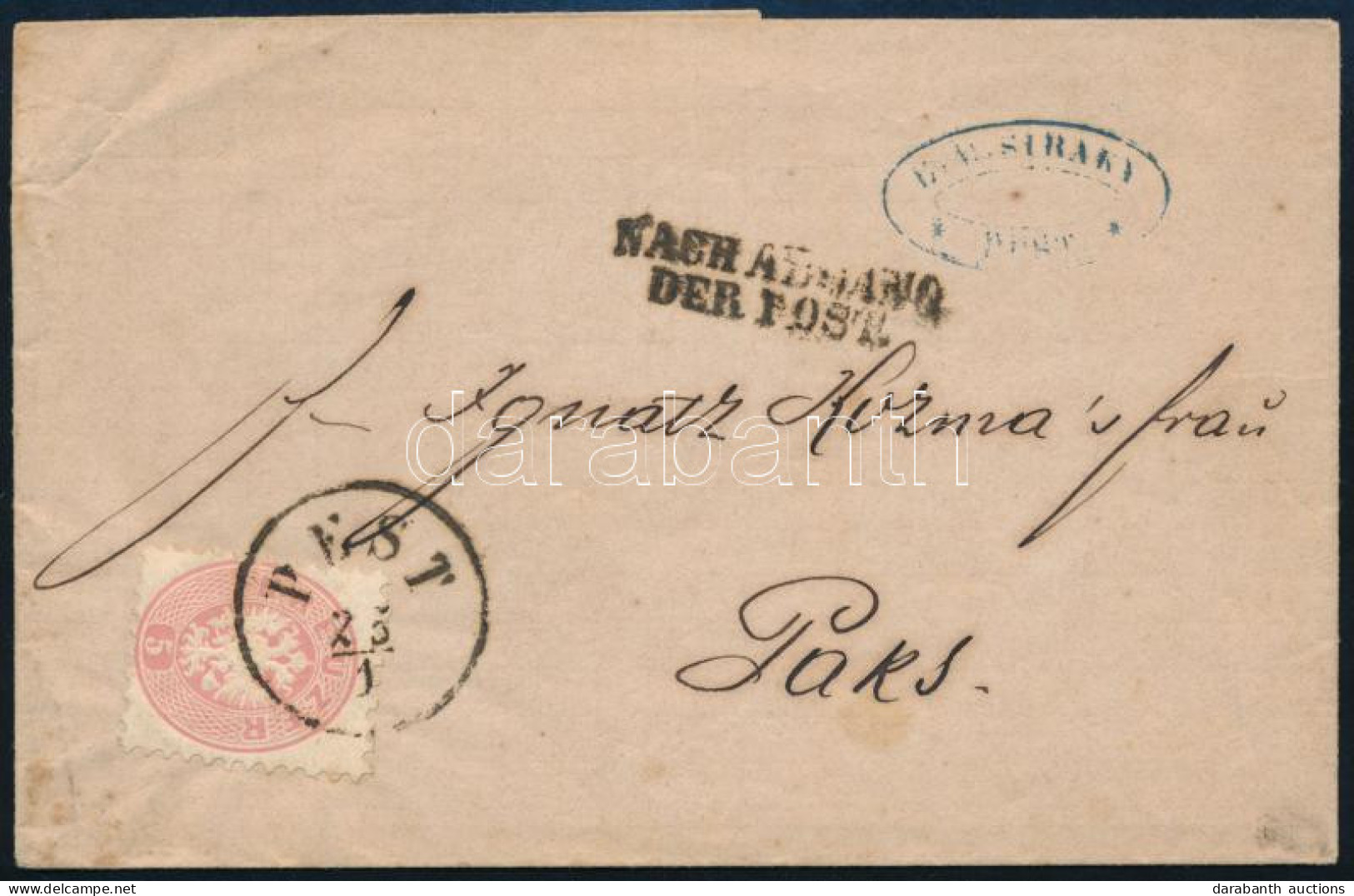 ~1864 5kr Levélen / On Cover "PEST" + "NACH ABGANG DER POST" - Paks - Sonstige & Ohne Zuordnung