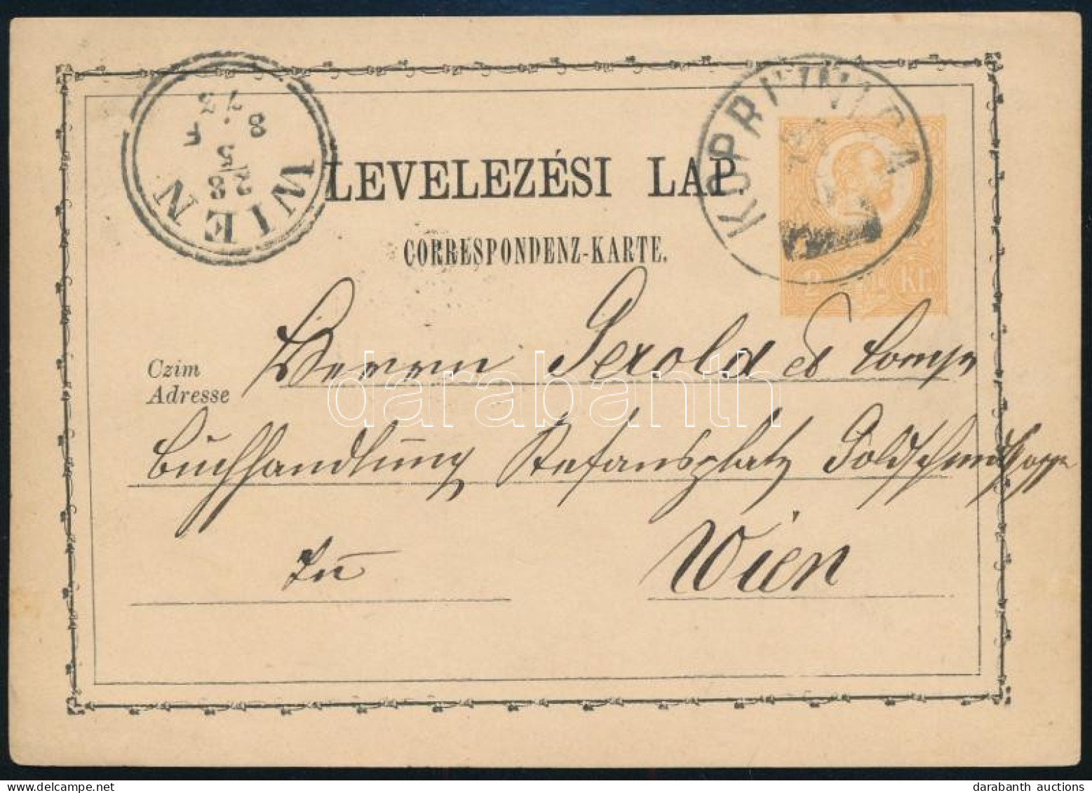 1873 2kr Díjjegyes Levelezőlap / PS-card "KOPRIVNICA" - "WIEN" - Altri & Non Classificati