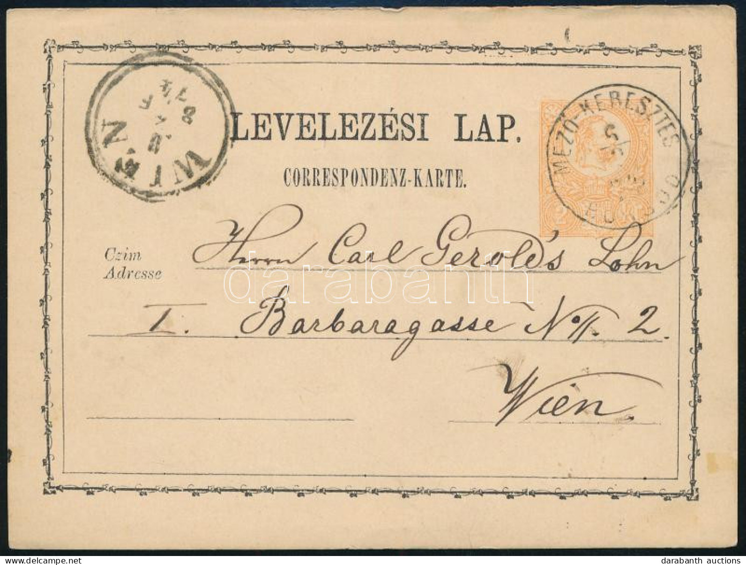 1874 2kr Díjjegyes Levelezőlap / PS-card "MEZŐ-KERESZTES / BORSOD" - Wien - Altri & Non Classificati