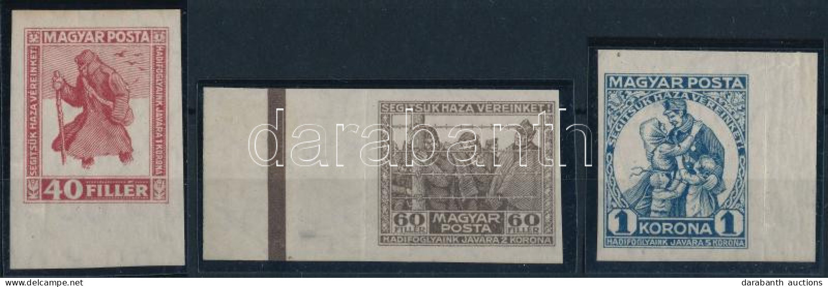 **, * 1920 Hadifogoly Vágott ívszéli Sor (**40.000) (1K Falcos) / Mi 312-314 Imperforate Margin Set (1K Hinged) - Sonstige & Ohne Zuordnung