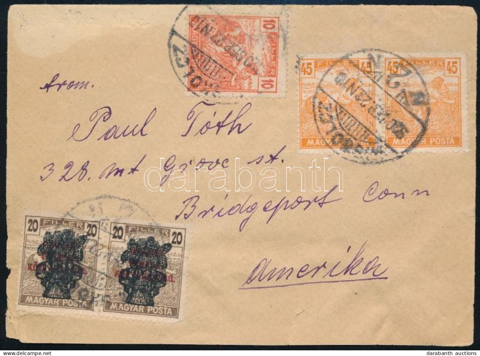 1920 Levél Az Egyesült Államokba 11 Db Bélyeggel, Közte Búzakalász / Cover With 11 Stamps To The USA "MISKOLCZ" - Altri & Non Classificati