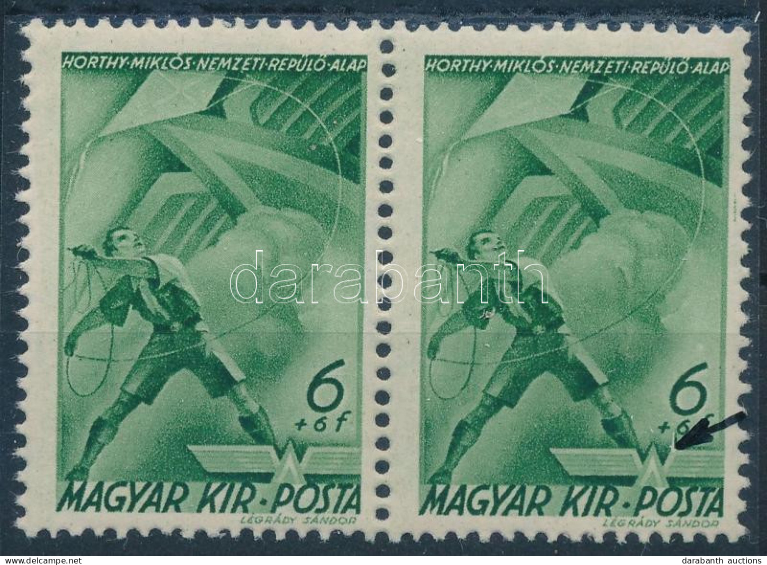 ** 1940 Repülő Alap 6f Pár Lemezhibával / Mi 623 Pair With Plate Varitey - Autres & Non Classés