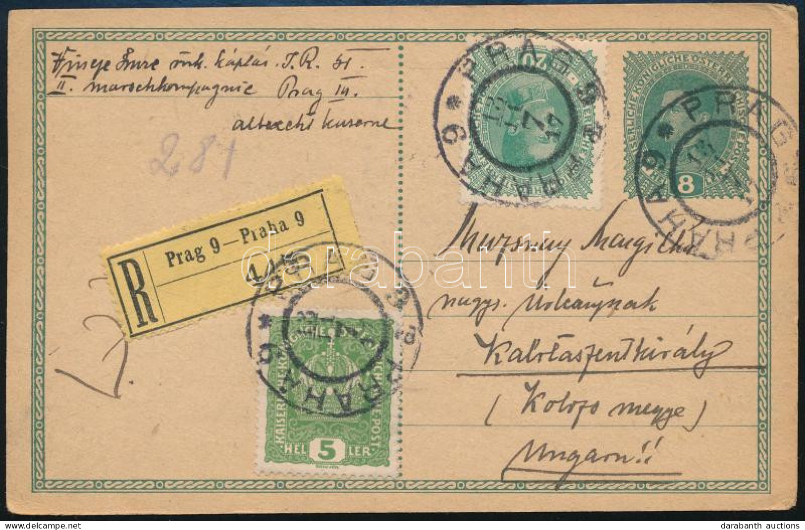 1916 Díjkiegészített Díjjegyes Ajánlott Levelezőlap / Registered PS-card With Additional Franking - Autres & Non Classés