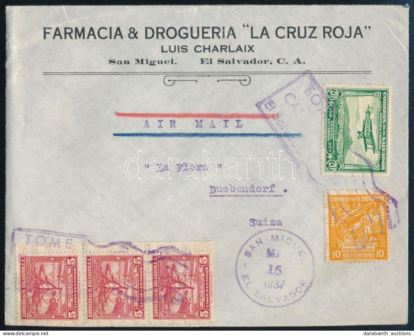 1937 Légi Levél 5 Db Bélyeggel Svájcba / Airmail Cover To Switzerland - Autres & Non Classés