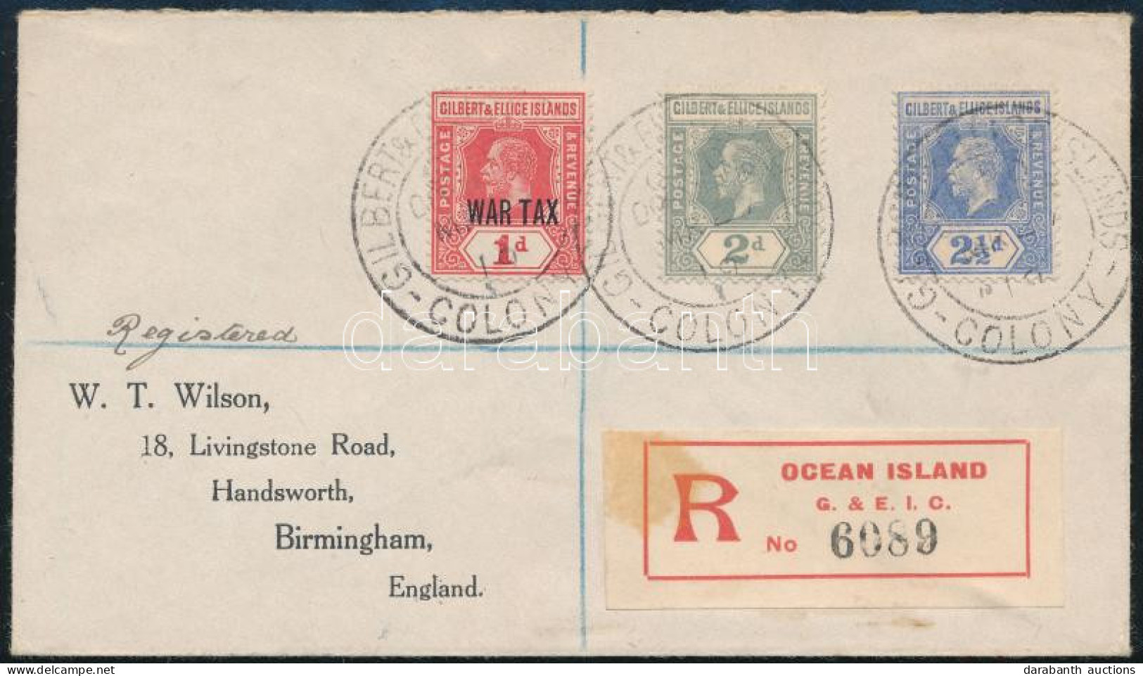 1919 Ajánlott Levél / Registered Cover To Birmingham - Andere & Zonder Classificatie