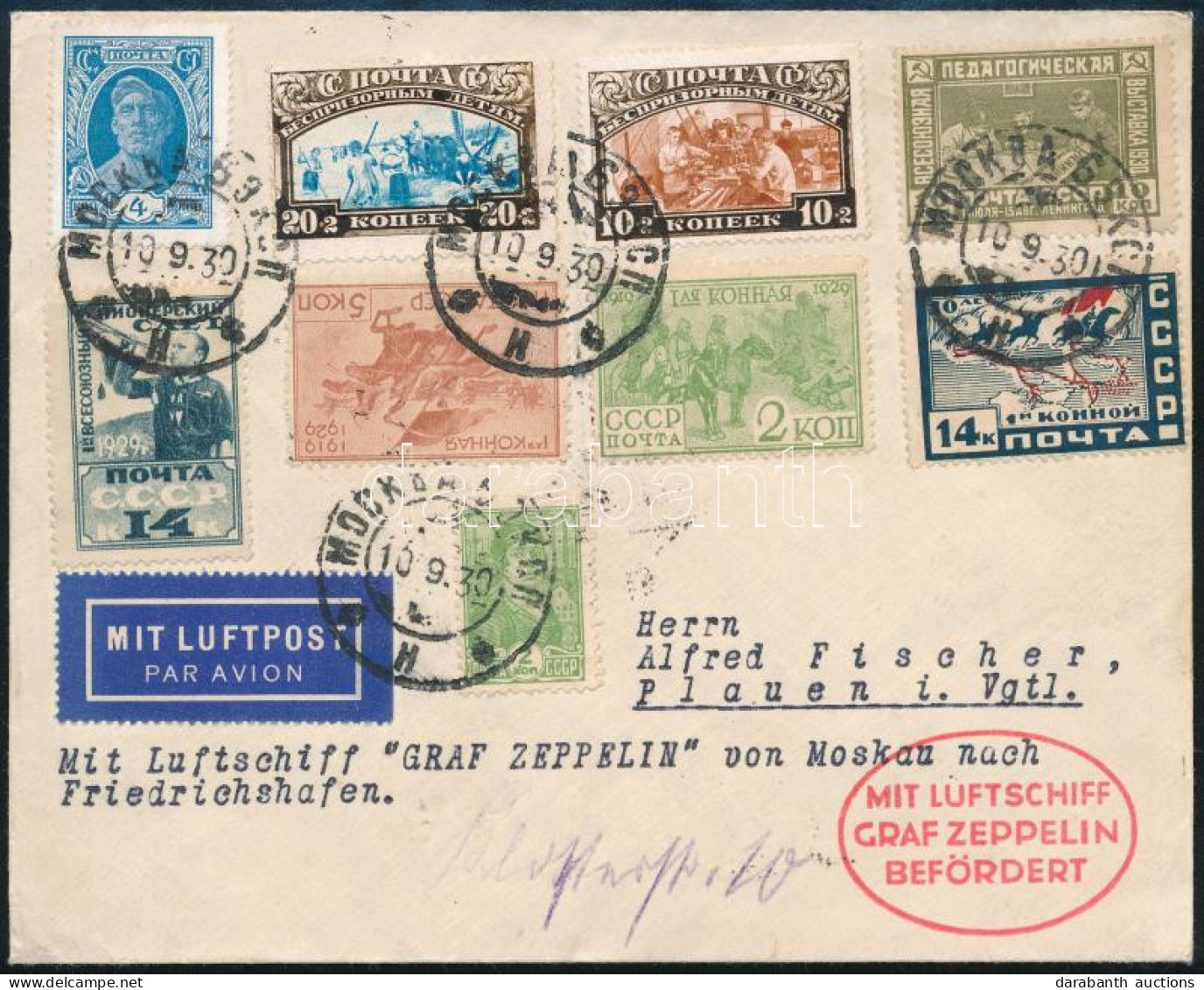 1930 Zeppelin Repülés Levél Moszkvából Friedrichshafenbe / Zeppelin Cover From Moscow To Friedrichshafen - Other & Unclassified