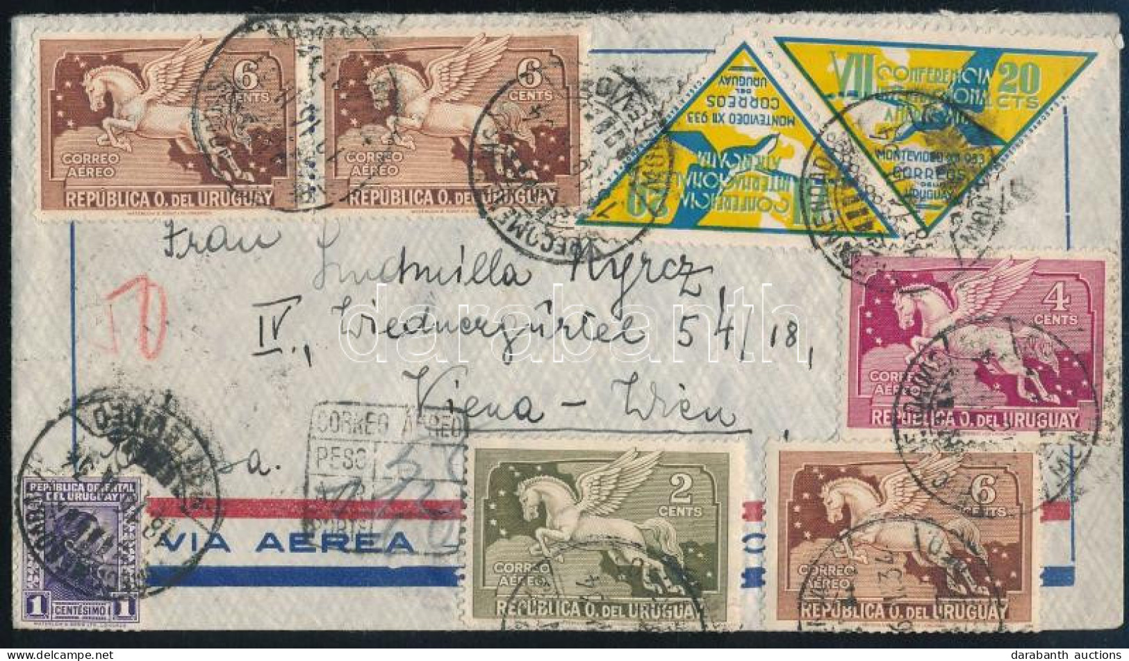 1934 Ajánlott Légi Levél 8 Db Bélyeggel Bérmentesítve Bécsbe. Rendkívül Dekoratív Darab. / Registered Airmail Cover With - Altri & Non Classificati