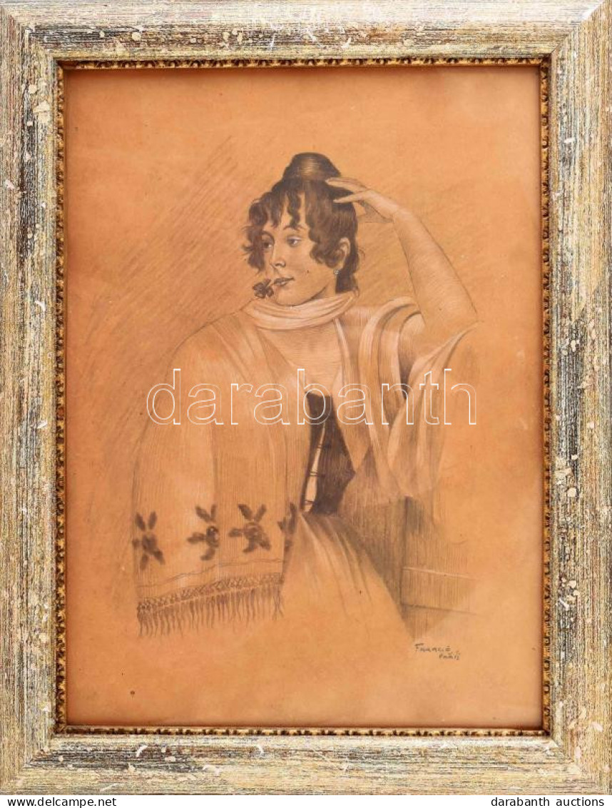 Faragó Géza (1877-1928): Párizsi Dáma. Ceruza, Fedőfehér, Papír, Jelzett, üvegezett Fakeretben, 39,5×29,5 Cm - Altri & Non Classificati