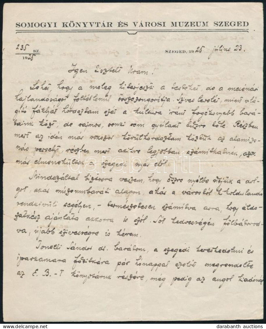 1925 Móra Ferenc (1879-1934) író, A Szegedi Somogyi Könyvtár és Városi Múzeum Igazgatójának Feltehetőleg írnok/titkárnő  - Zonder Classificatie