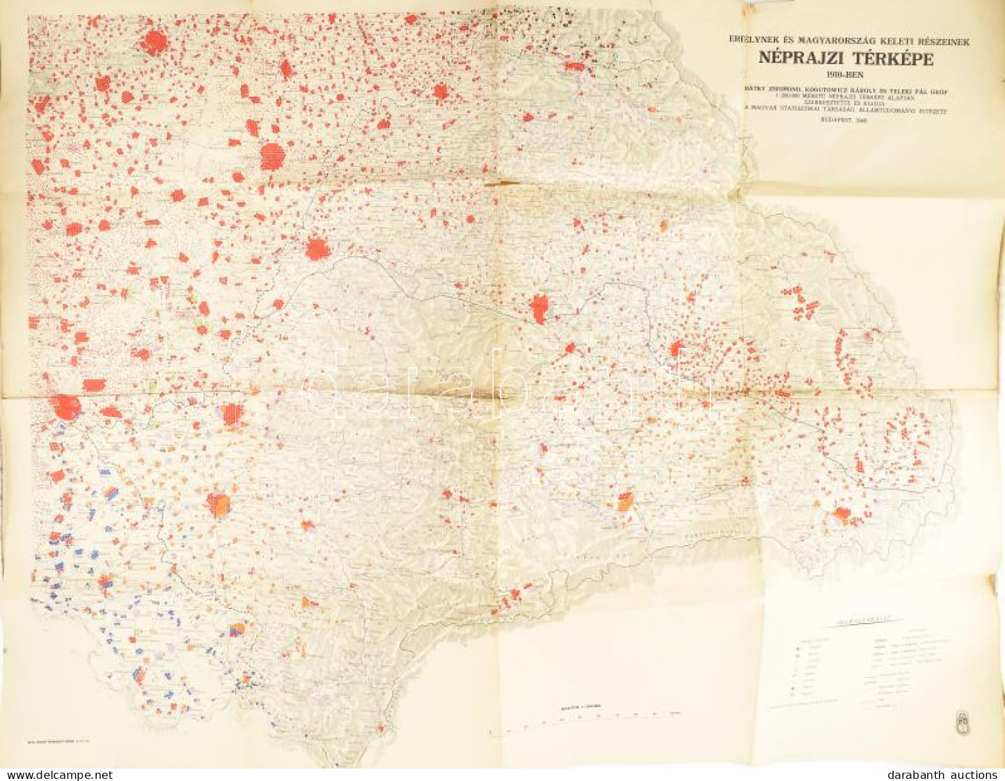 1940 Erdélynek és Magyarország Keleti Részeinek Néprajzi Térképe 1910-ben, 1:500 000, Magyar Királyi Honvédelmi Térképés - Other & Unclassified