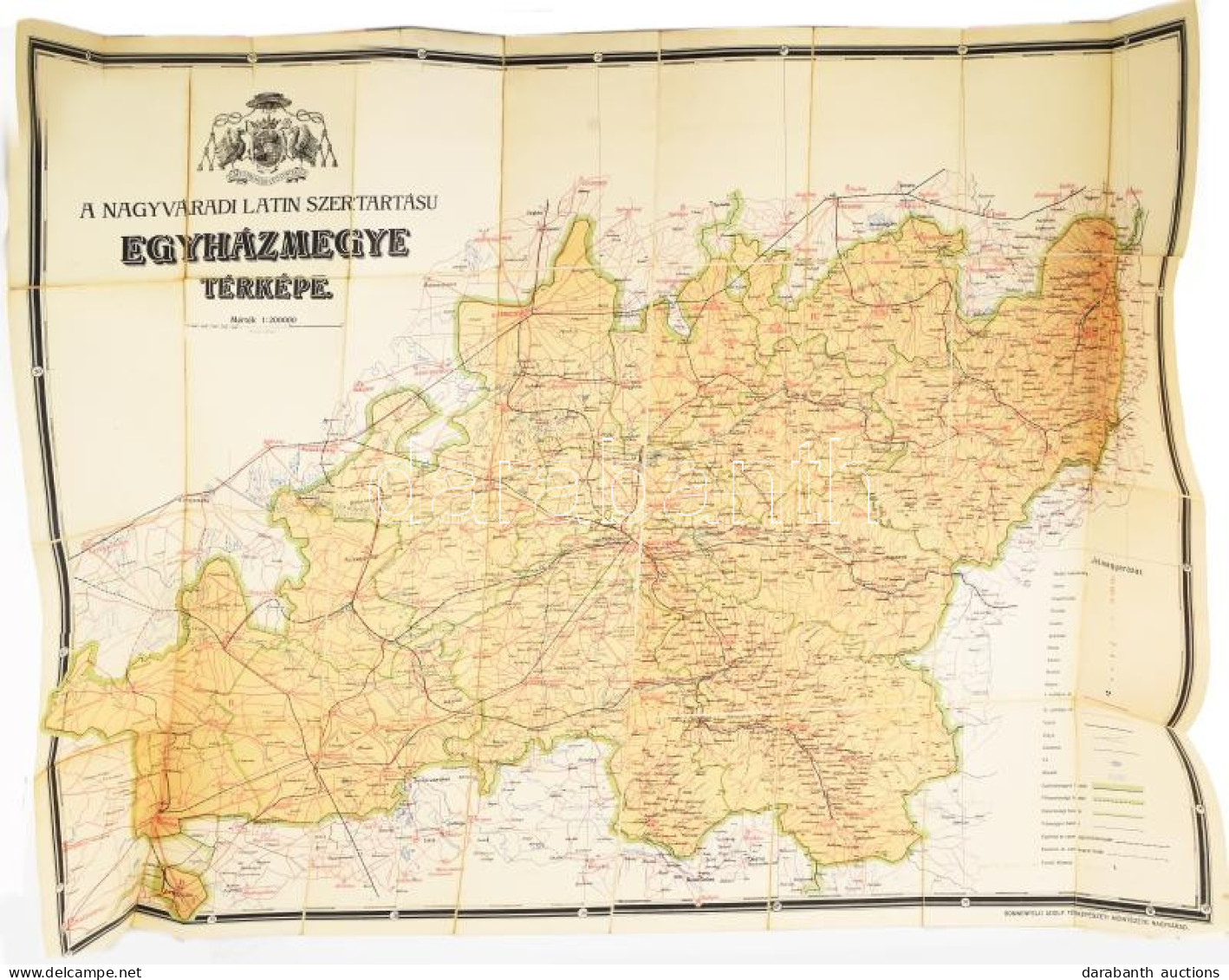 Cca 1900-1910 A Nagyváradi Latin Szertartású Egyházmegye Térképe, 1:200.000, Nagyvárad, Sonnenfeld Adolf Térképészet Műi - Sonstige & Ohne Zuordnung