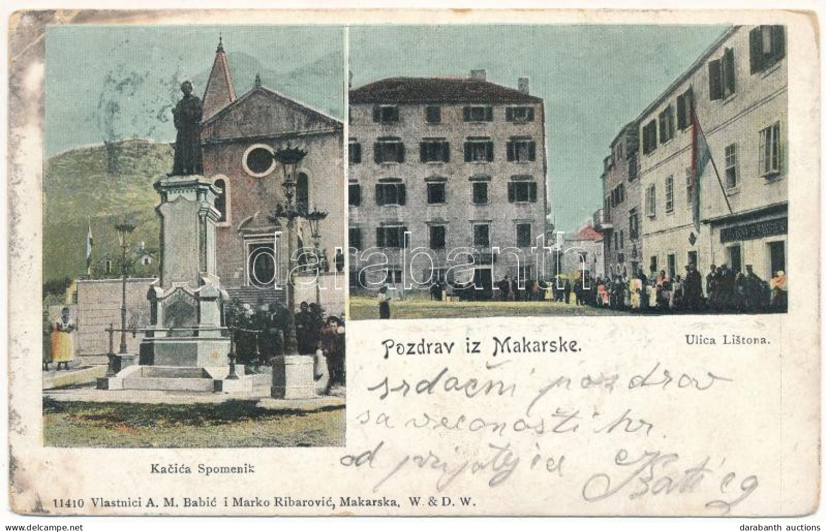 T2/T3 1901 Makarska, Kacica Spomenik, Ulica Listona / Monument, Street, Shops (EK) - Zonder Classificatie