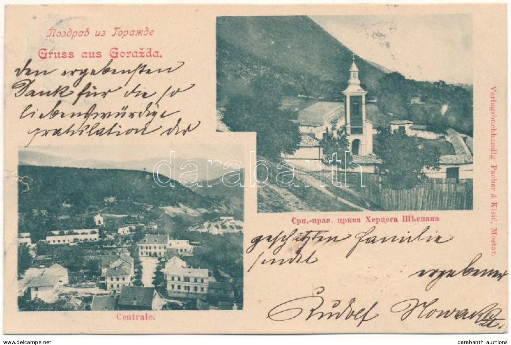 T4 1900 Gorazde, Gorazda; Centrale / General View, Serbian Orthodox Church (cut) - Non Classificati