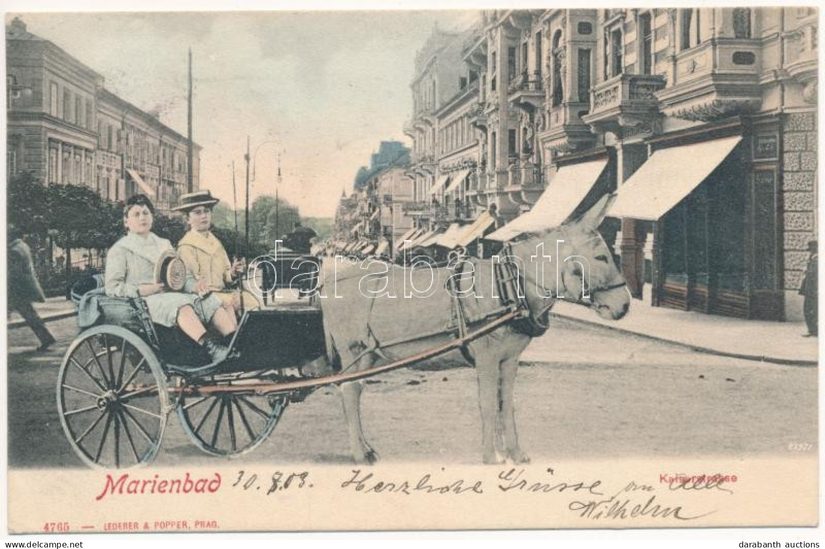 * T2/T3 1903 Mariánské Lázne, Marienbad; Kaiserstrasse. Lederer & Popper / Street. Montage With Donkey Cart (gluemark) - Ohne Zuordnung