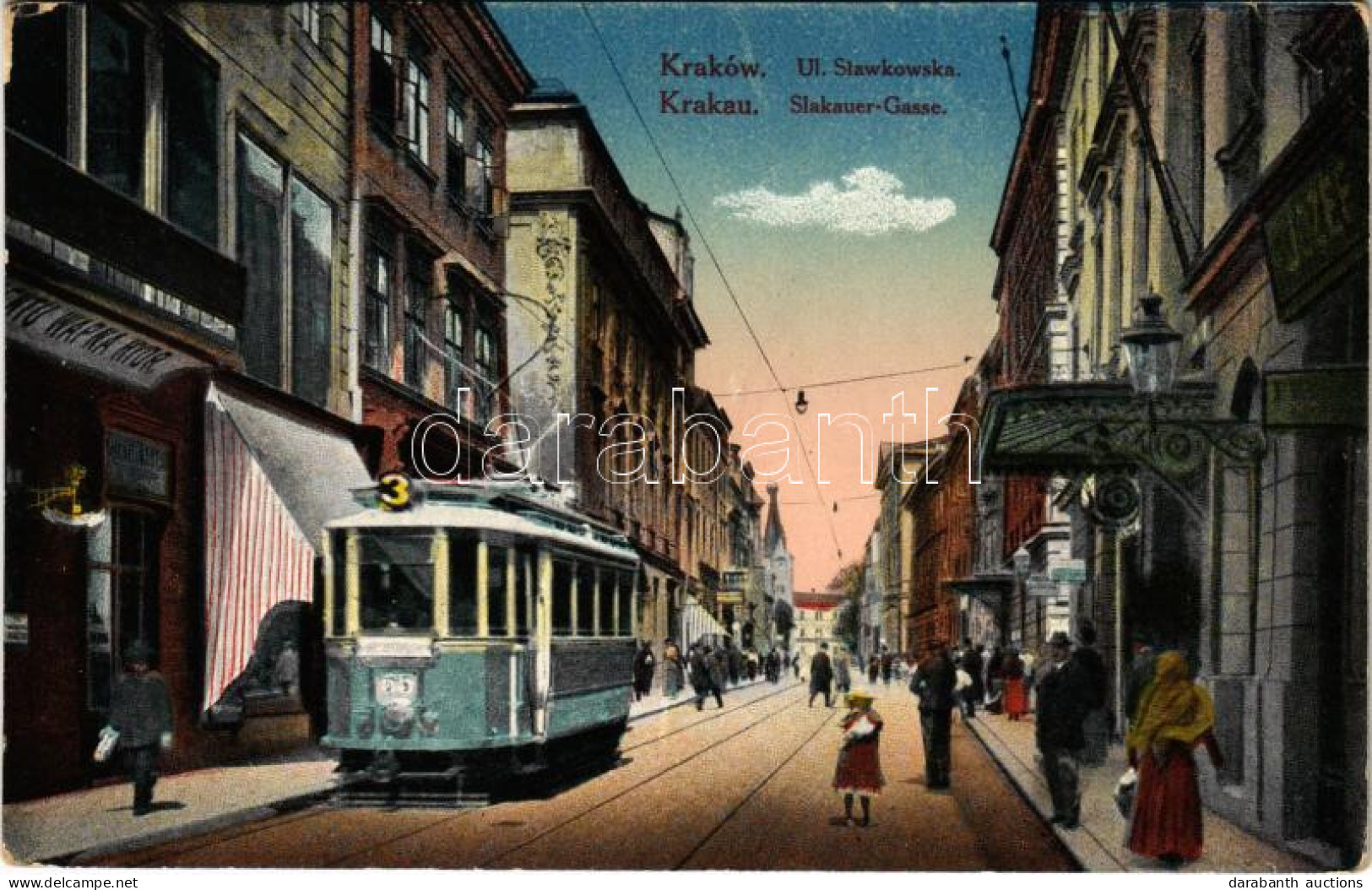 T2/T3 1916 Kraków, Krakkau, Krakkó; Ulica Slawkowska / Street, Tram, Shop (EK) - Unclassified