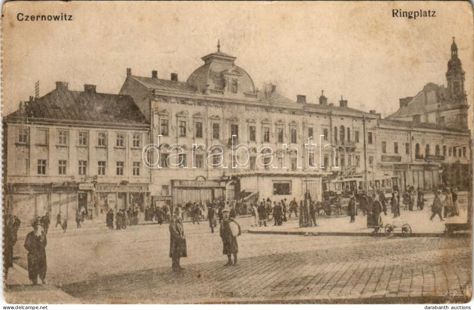 ** T3 Chernivtsi, Czernowitz, Cernauti, Csernyivci (Bukovina, Bucovina, Bukowina); Ringplatz / Square, Tram, Shops (EB) - Non Classés