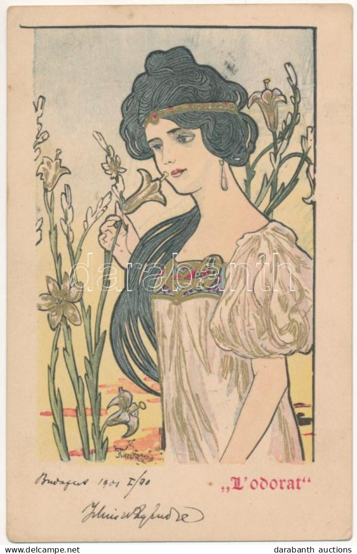 T2/T3 1901 L'odorat / Smell. Art Nouveau Litho Postcard S: Kieszkow - Unclassified