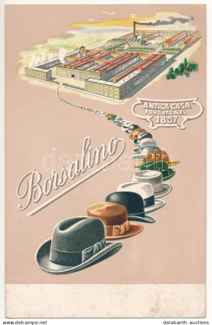** T2/T3 Borsalino Antica Casa Fondata Nel 1857 / Olasz Kalap Reklám A Gyárral / Italian Hat Advertisement With The Fact - Non Classificati