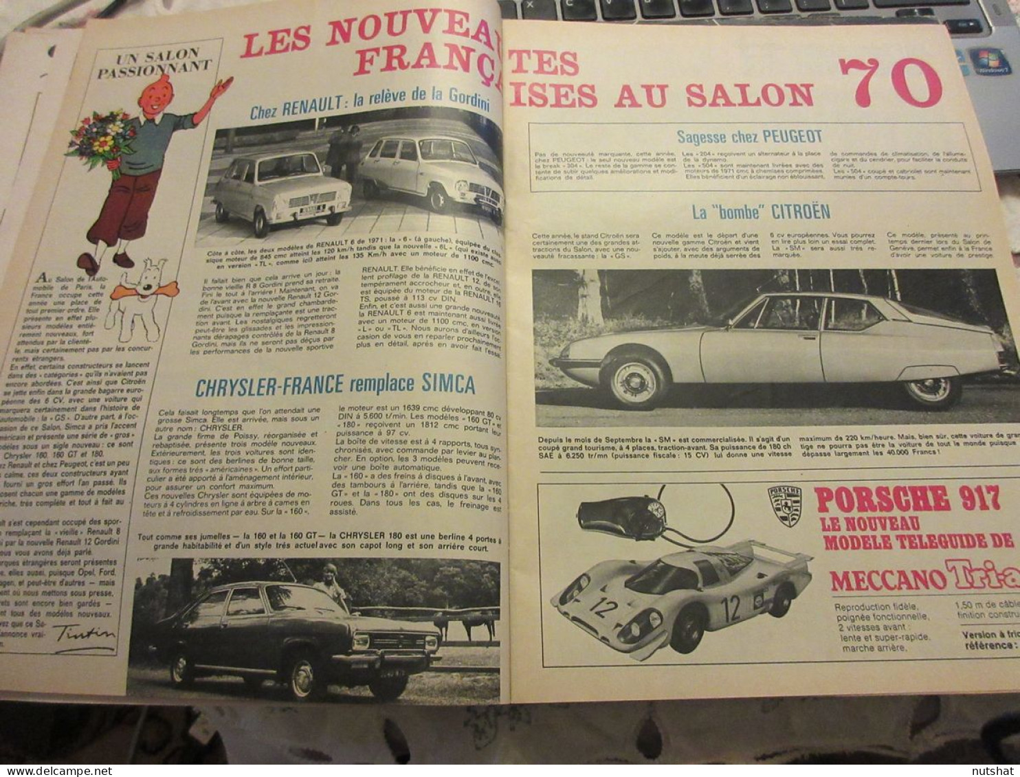 TINTIN 1144 01.10.1970 SALON De L'AUTO PEUGEOT 504 CITROEN SM Et GS OPEL MANTA   - Tintin