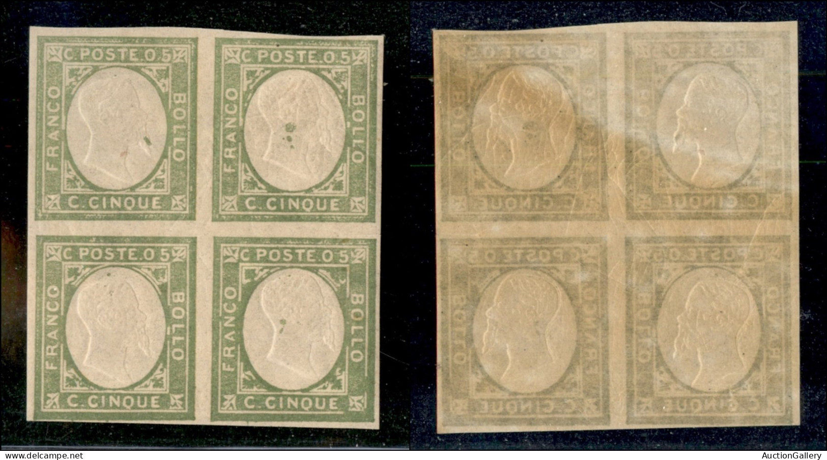 Regno - 1861 - Province Napoletane - Non Emessi - 5 Cent (1 - Verde Oliva) In Quartina - Gomma Integra (240+) - Altri & Non Classificati