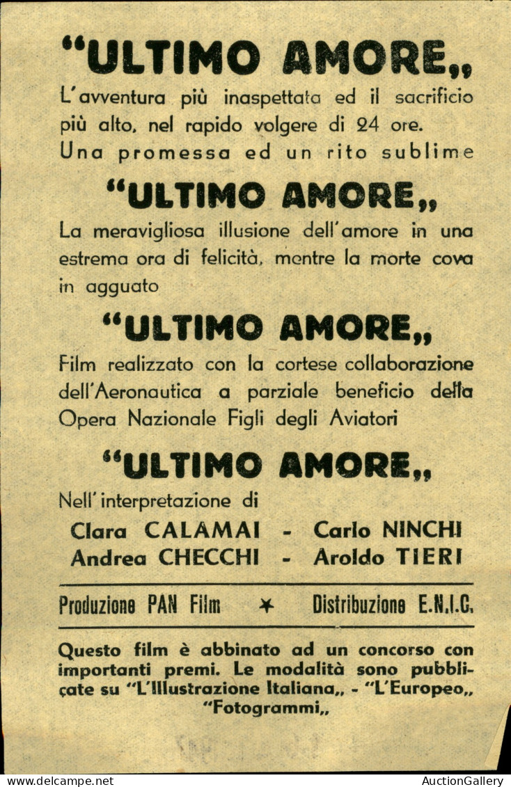 Regno - Volantini Lanciati Da Aereo - 1947 - Ultimo Amore - Pan Film - 16 Aprile - Volantino Su Carta Gialla - Sonstige & Ohne Zuordnung