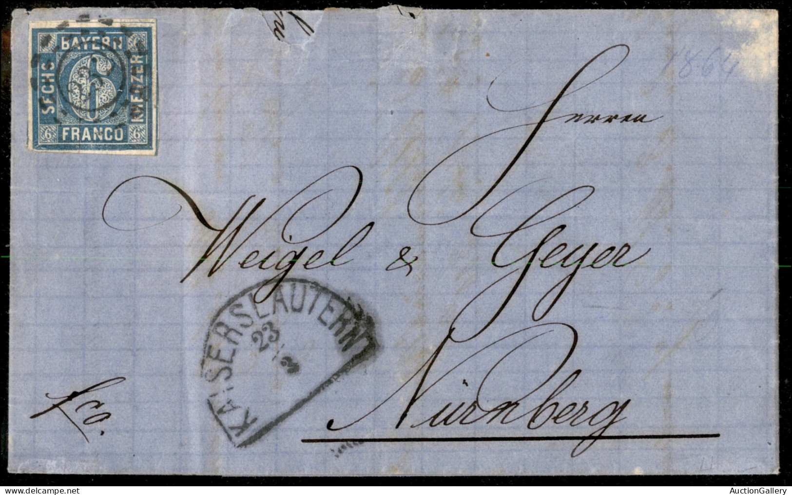 EUROPA - GERMANIA - 1854/1864 - Insieme di cinque letterine affrancate con 6 kreuzer Cifra (5 - due) + 9 kreuzer Cifra (