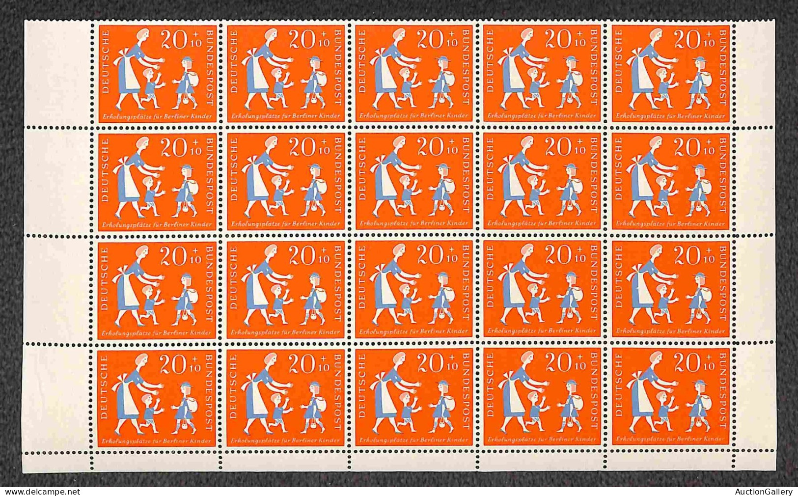 EUROPA - GERMANIA - 1957 - Bambini Di Berlino (250/251) - Serie Completa In Blocchi Di 20 - Angolo Di Foglio - Gomma Int - Altri & Non Classificati