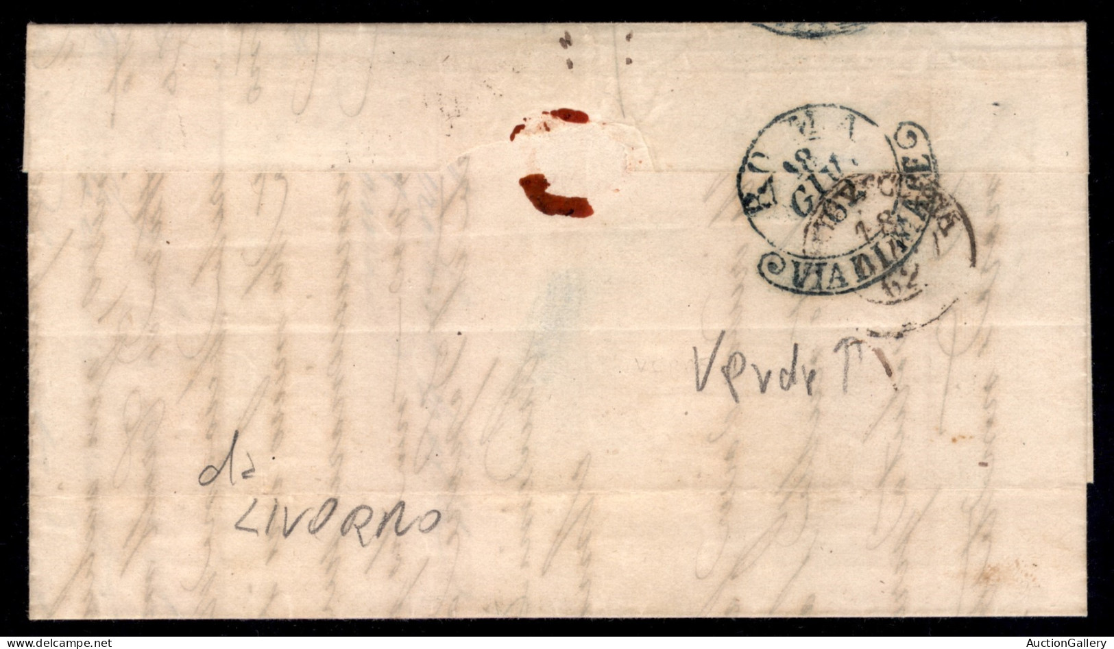 PREFILATELICHE - 1864 Lettera Da Livorno 17 Giu. Per Roma Con Transito Di Civitavecchia E Segno Di Tassa - Al Verso Boll - Other & Unclassified