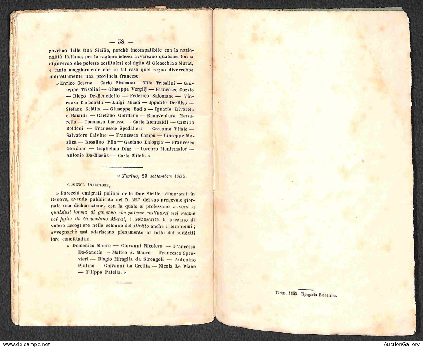 DOCUMENTI/VARIE - 1855 - La Quistione Napoletana/Ferdinando Borbone e Luciano Murat - opuscolo di 44 pagine rilegato con