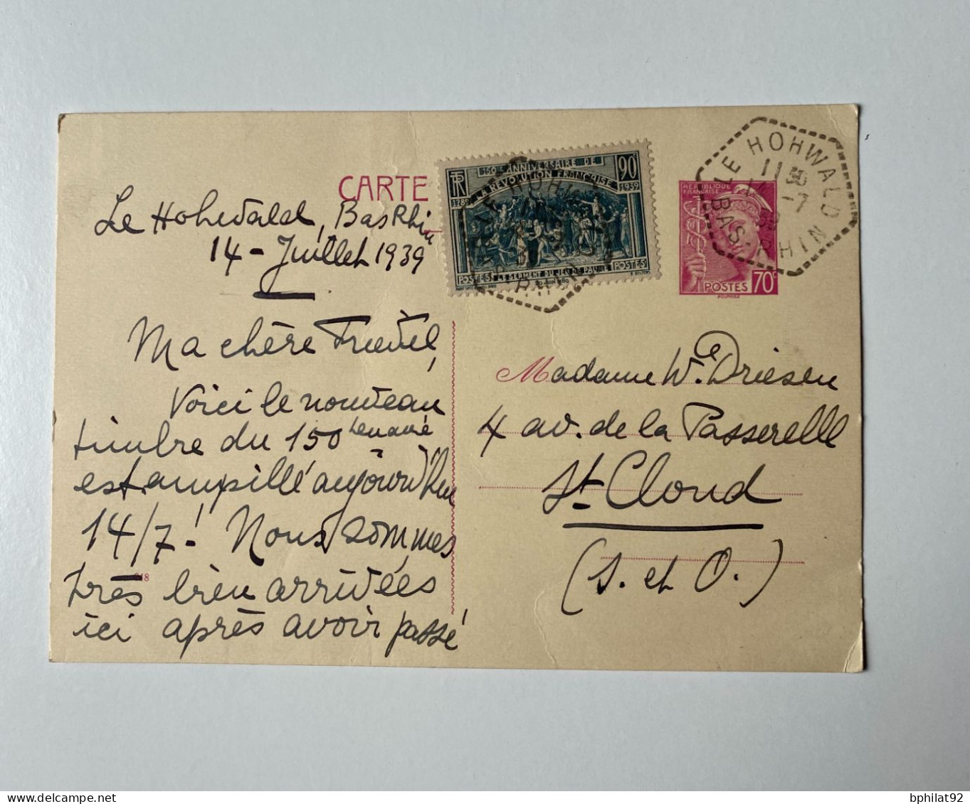 !!! FRANCE, ENTIER POSTAL MERCURE 1939 ET COMPLÉMENT - Kartenbriefe