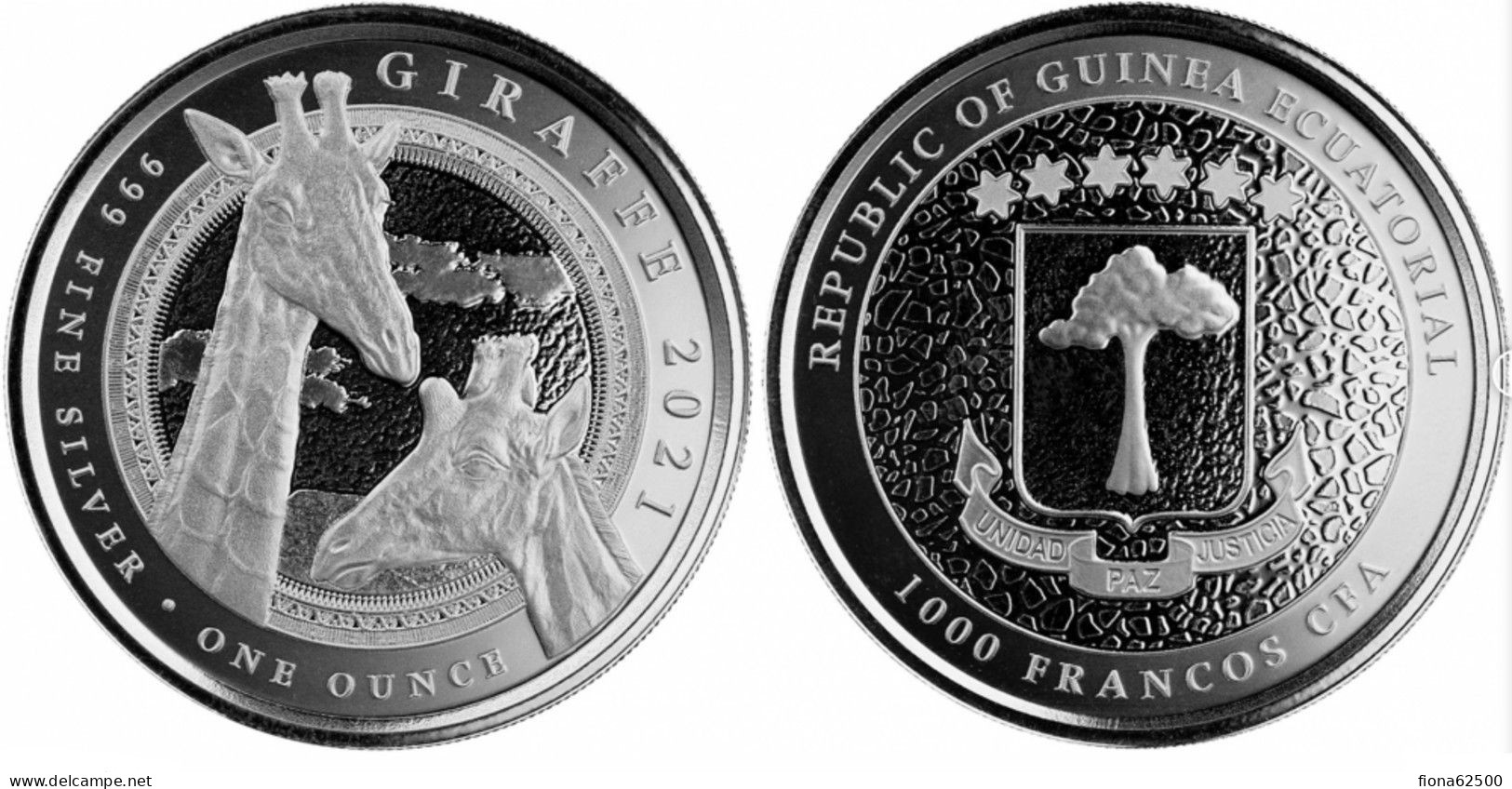 GUINEE EQUATORIALE .100 FRANCO CFA . GIRAFFE . 1 ONCE D'ARGENT . 2021 . - Equatorial Guinea