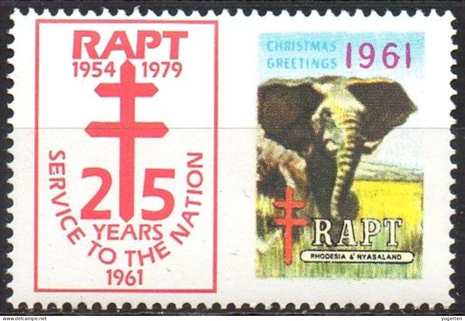 RODHESIA 1961 - Label - Local Post - RAPT - Elephants  Elephants Elefanten Elefantes Elefanti Fauna Animals Mammals - Elephants