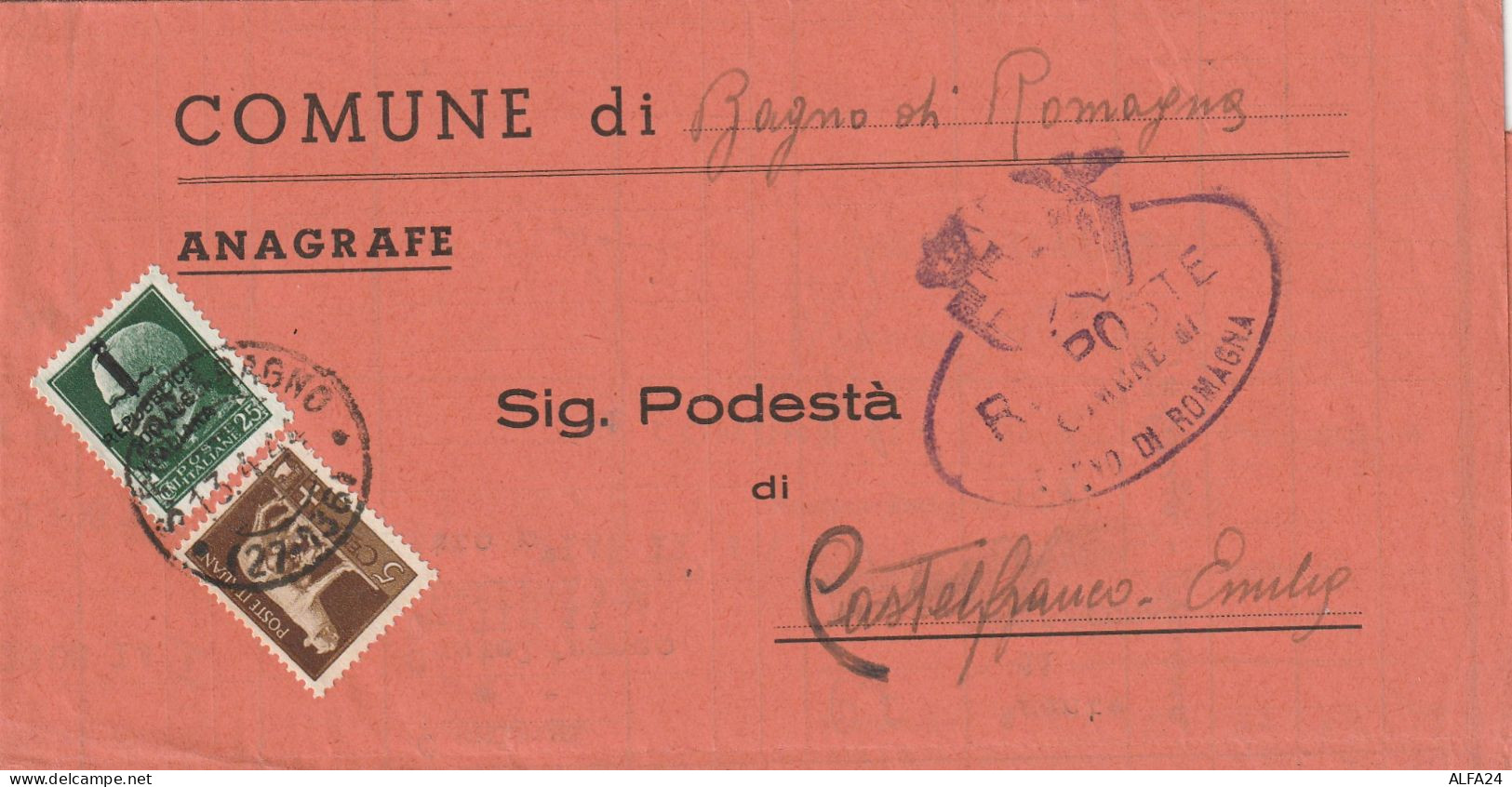 LETTERA DOPPIA SPEDIZIONE 1944 RSI 5+25 SS --25 SSTIMBRO CASTELFRANCO EMILIA (YK848 - Storia Postale