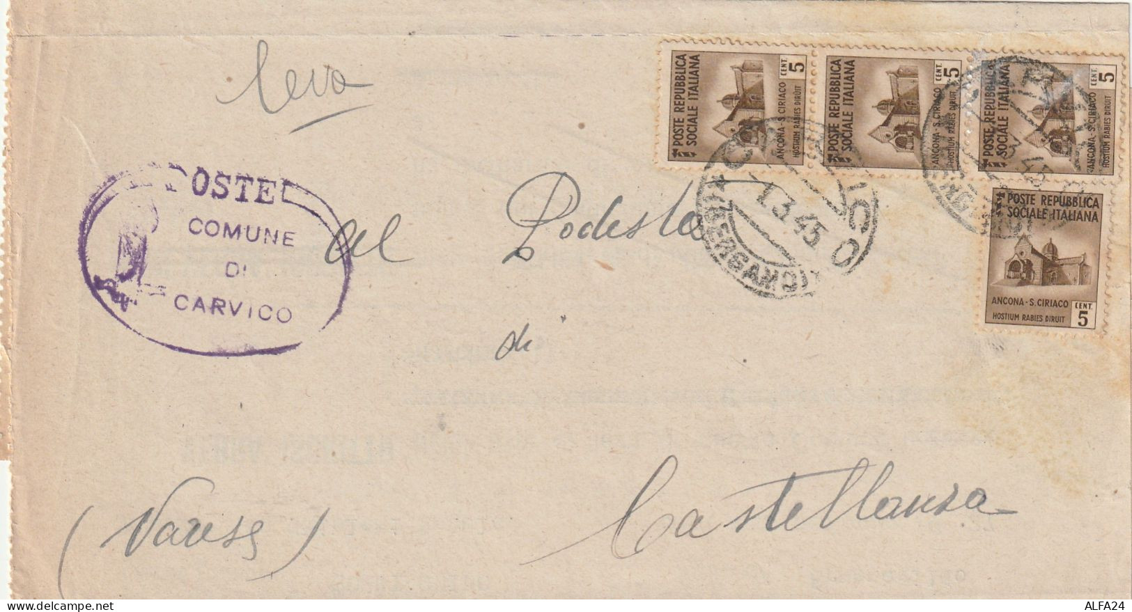 LETTERA 1945 RSI C.5X4 MON DIST TIMBRO CARVICO BERGAMO CASTELLANZA VARESE (YK514 - Poststempel