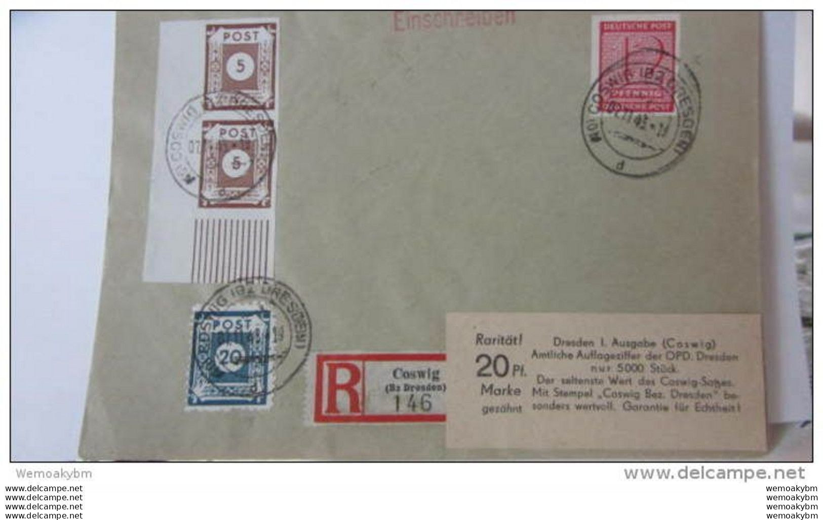 OPD: E-Fern-Brief Postmeistertrng Coswig Mit 20 Pf OSt.Coswig (Bz.Dresden) Portogenau Geprüft:Busch 7.11.45 Knr: 48DI Ua - Brieven En Documenten