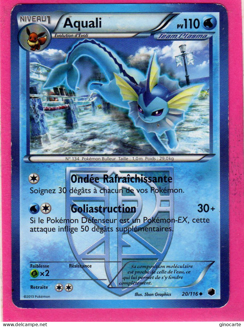 Carte Pokemon Francaise 2013 Noir Et Blanc Glaciation Plasma 20/116 Aquali 110pv Bon Etat - Noir & Blanc