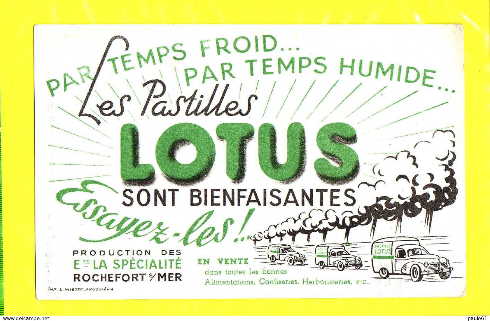 BUVARD  : Les Pastilles LOTUS Sont Bienfaisantes La Specialité De ROCHEFORT Sur MER - Sucreries & Gâteaux