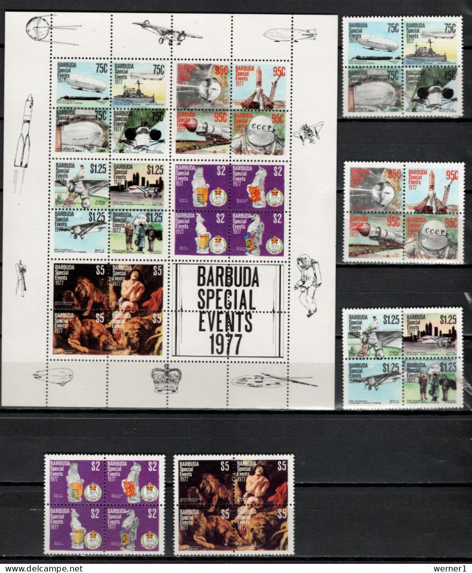 Barbuda 1977 Space, Special Events, Zeppelin, Aviation, Rubens, Silver Jubilee Set Of 20 + S/s MNH - América Del Norte