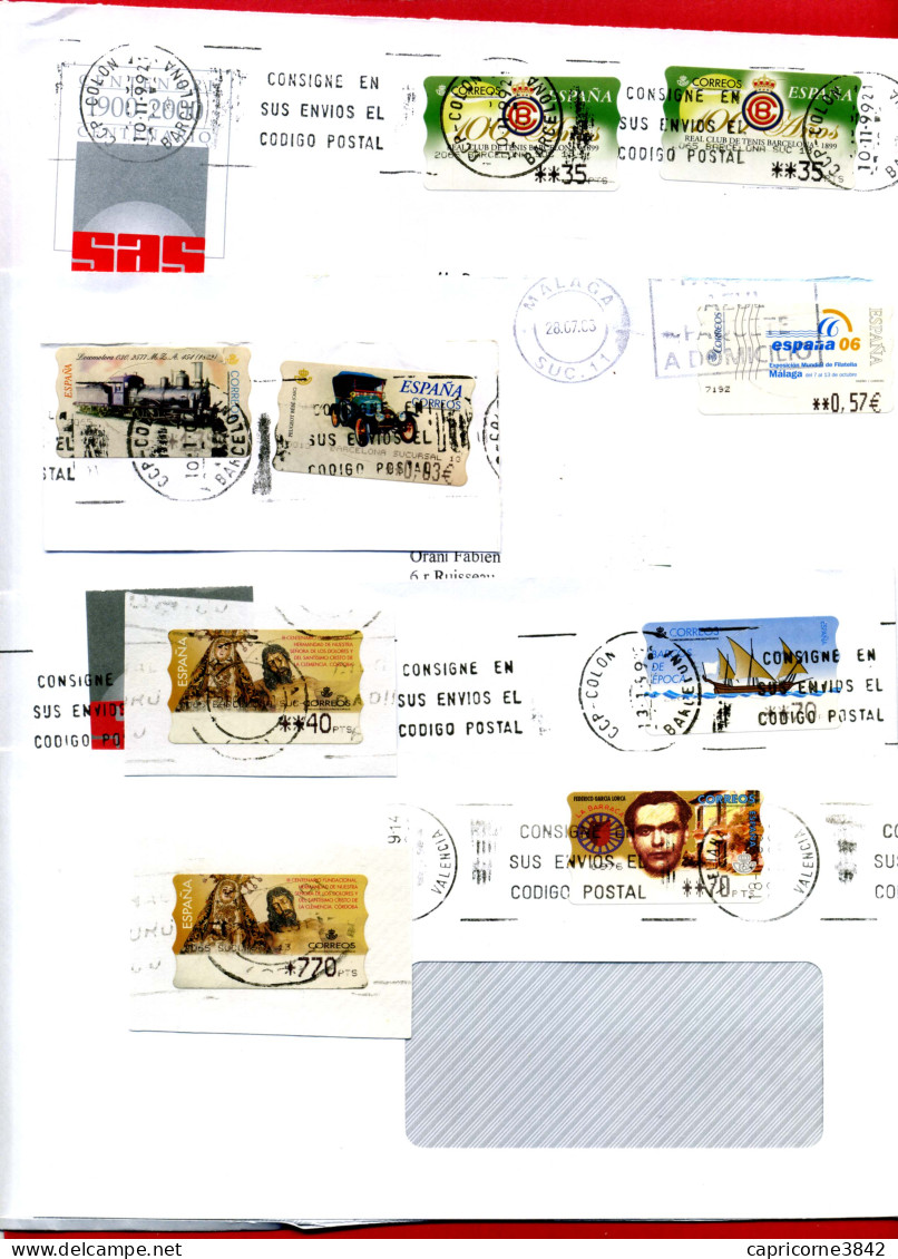 Espagne - 4 Lettres Avec Vignettes De Distributeur + 4 Vignettes Sur Fragments - Used Stamps