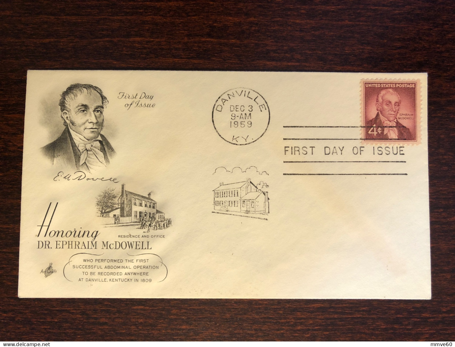 USA FDC COVER 1959 YEAR DOCTOR MCDOWELL SURGERY HEALTH MEDICINE STAMPS - 1951-1960