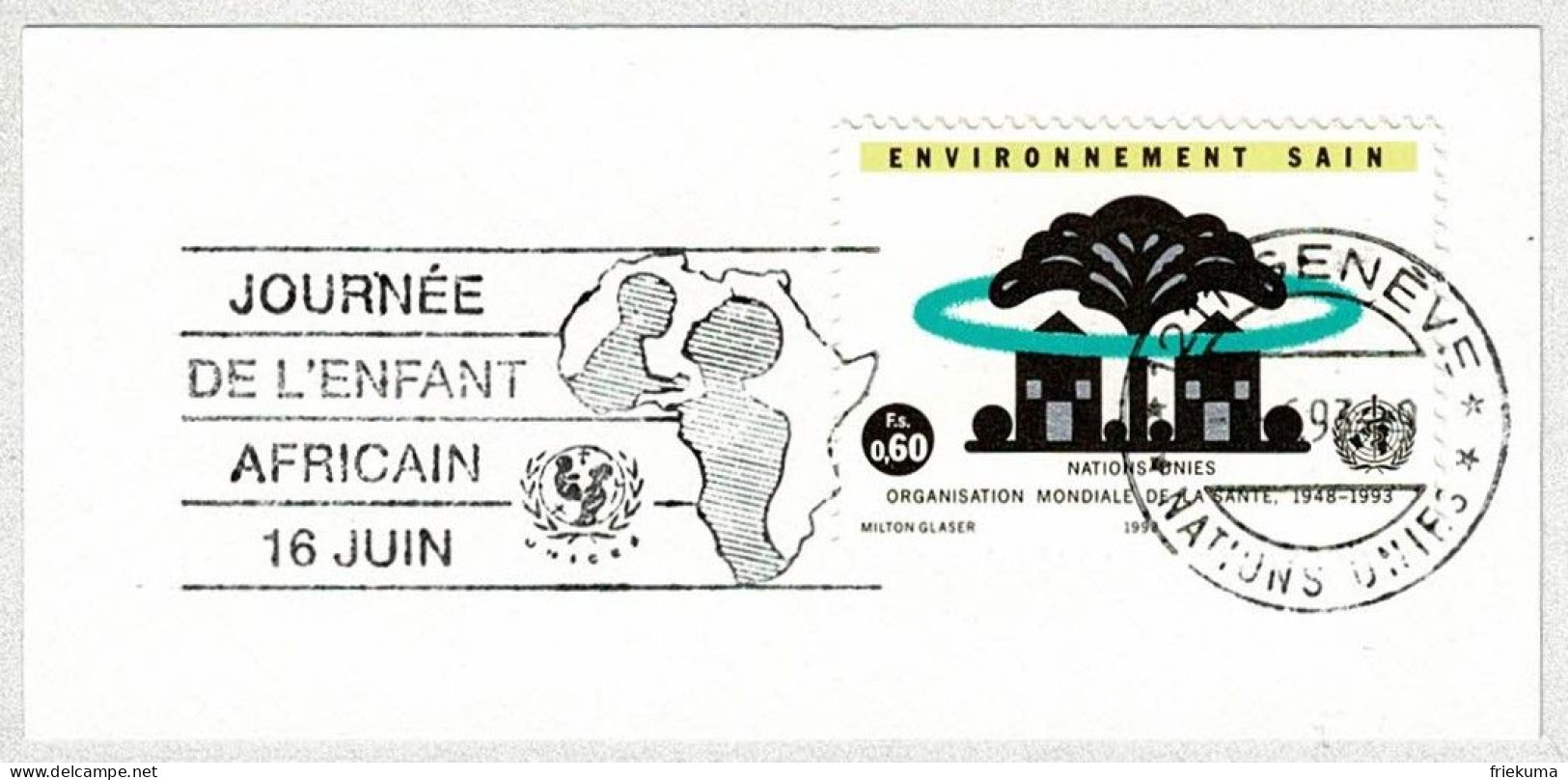 UNO Genève 1993, Flaggenstempel Enfant Africain / Kinder Afrika / Children Africa - Andere & Zonder Classificatie