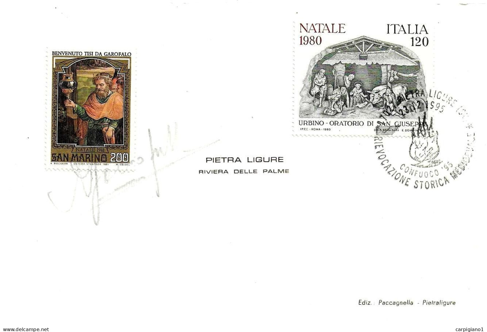 ITALIA - 1995 PIETRA LIGURE (SV) Rievocazione Storica Medioevale CONFUOCO (fuoco) Su Cartoncino Num. E Firmato- 2972 - 1991-00: Poststempel