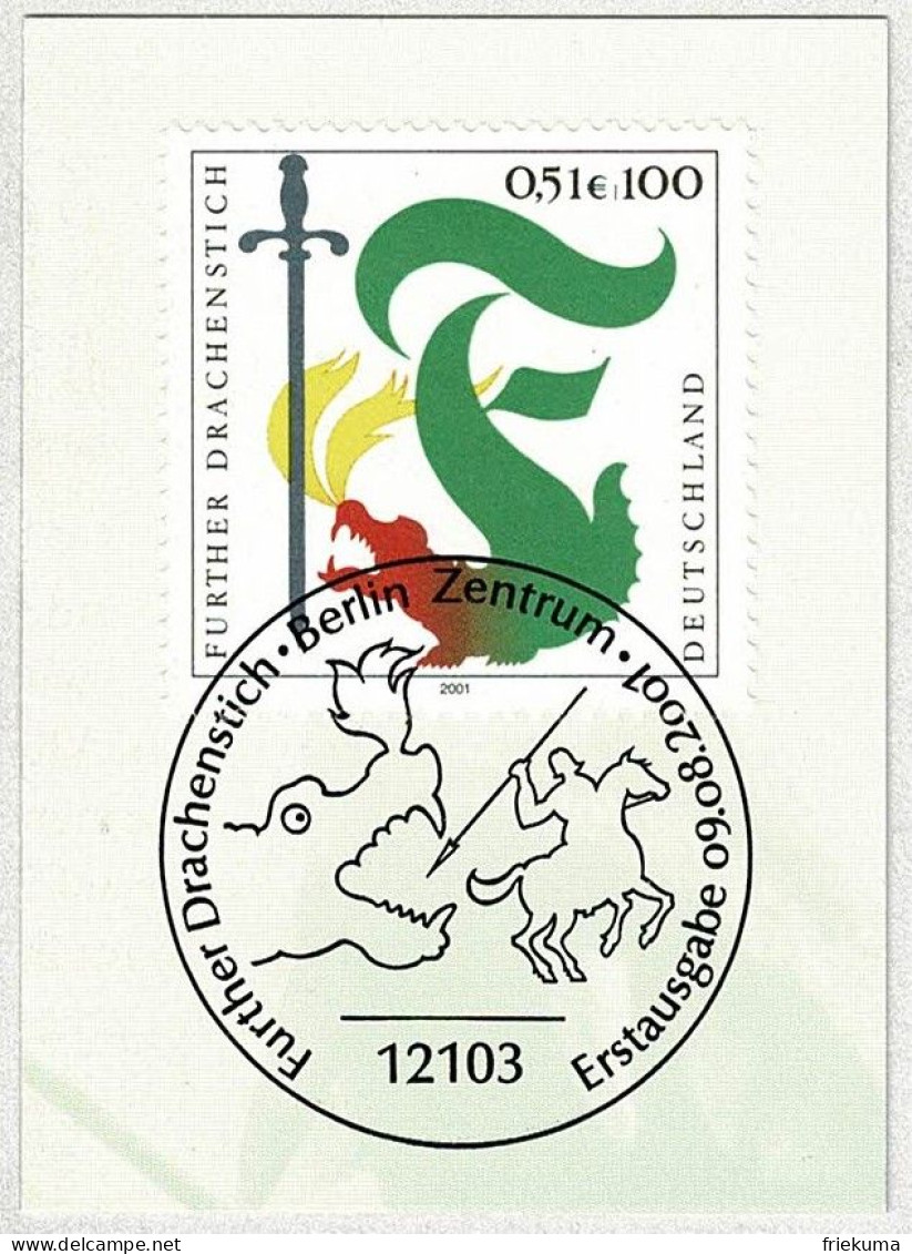 Deutschland 2001, Ersttagstempel Further Drachenstick, Dragon - Verhalen, Fabels En Legenden